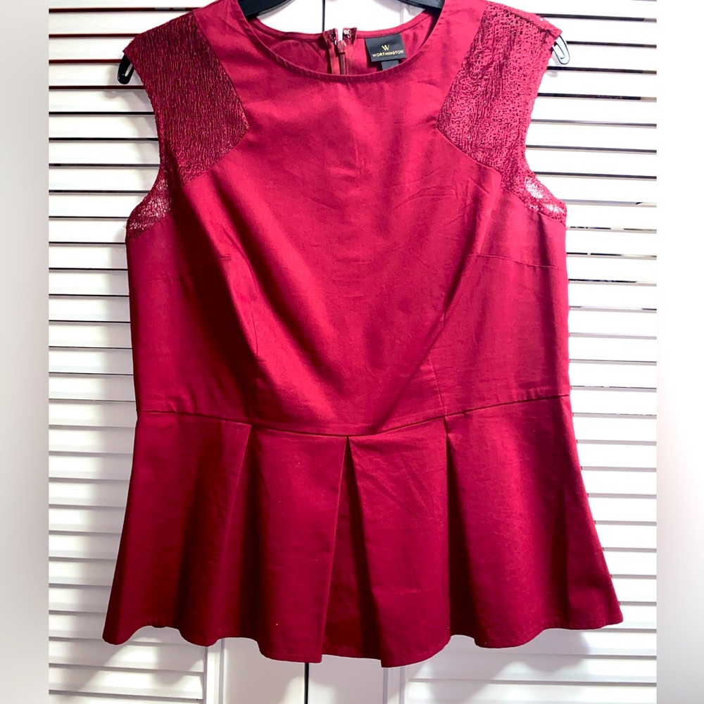 Worthington Womens Peplum Sleeveless Top with Arm Detail